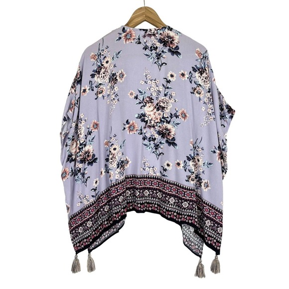 Knox Rose XS/S Cottagecore Boho Shawl Wrap Open Front Kimono Floral Tassels EUC - Picture 2 of 4